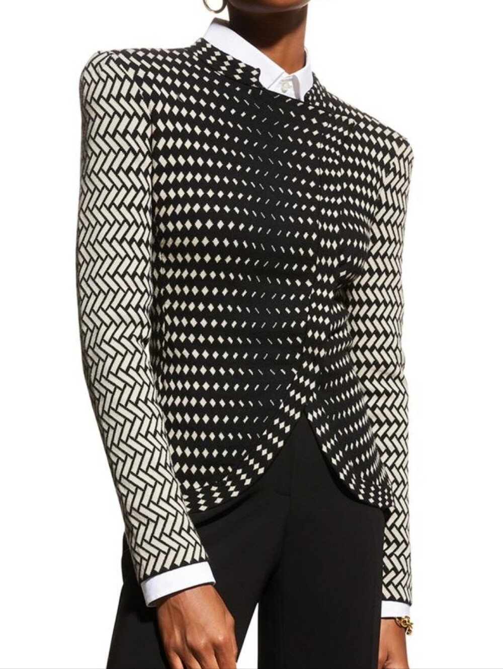 Emporio Armani Black Cream Geometric Knit Jacket Blazer 8 EU 44